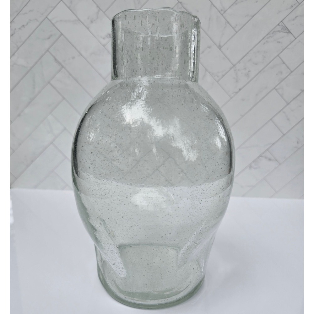 Hand Blown Seeded Bubble Glass Vase Clear 8.5 Inch Heavy Base Floral Decor - Picture 2 of 10